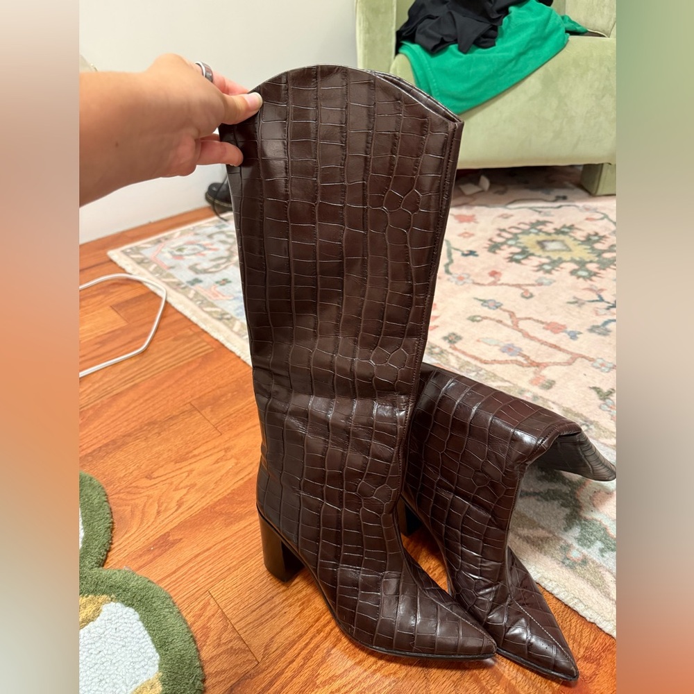 Schutz Brown Croc Leather Boots